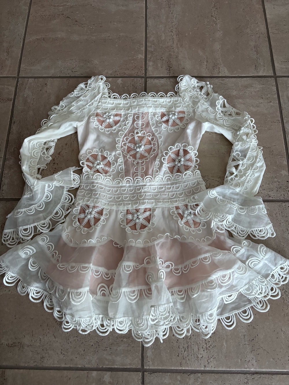 Beautiful White Floral Cutout Lace Mini Dress Zimmermann Style